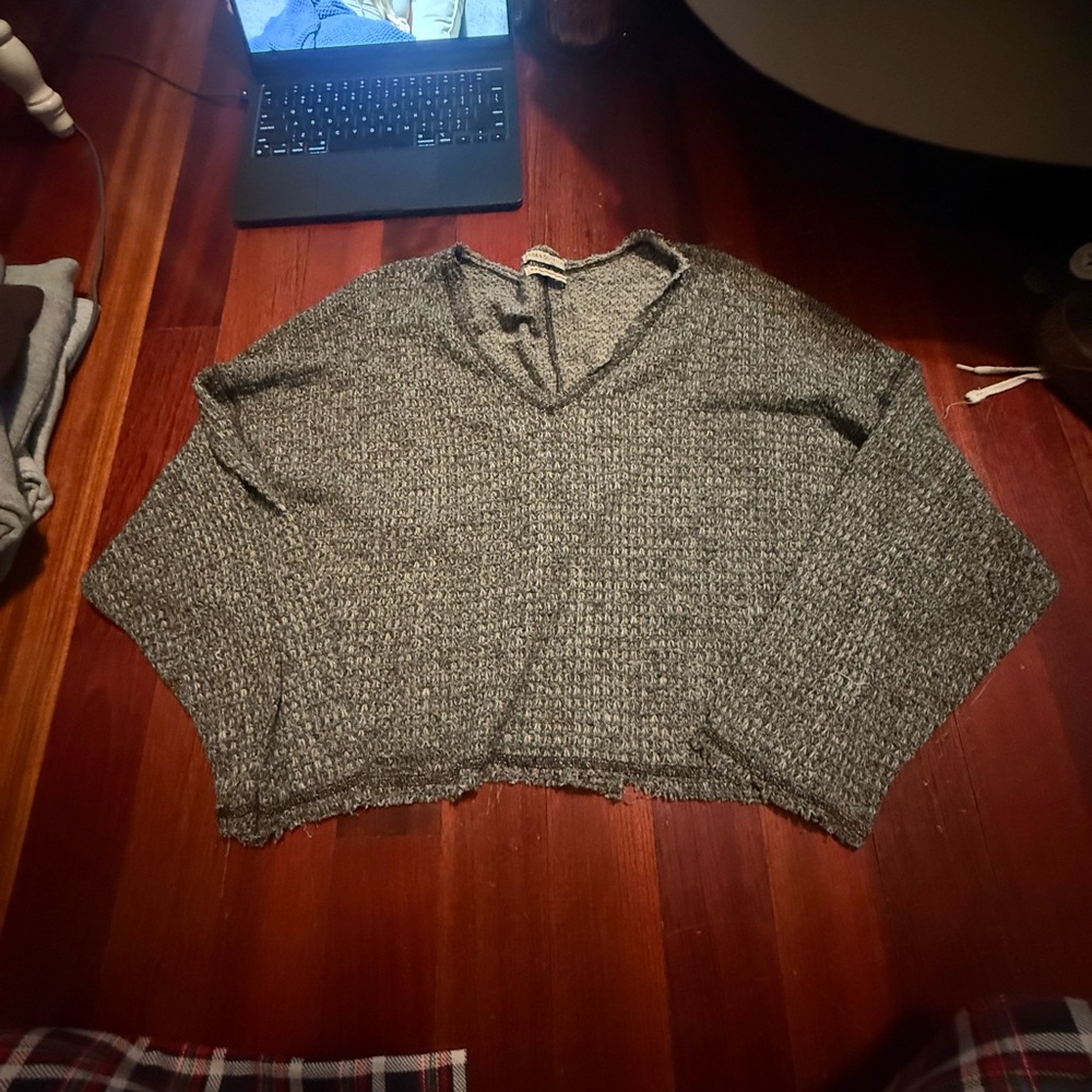Urban Outfitters Gray V-Neck Cropped Sweater